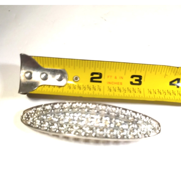 Hair Barrette Tension Clip Silver Oval Clear Rhinestone Flower Wedding Party... - Picture 4 of 5